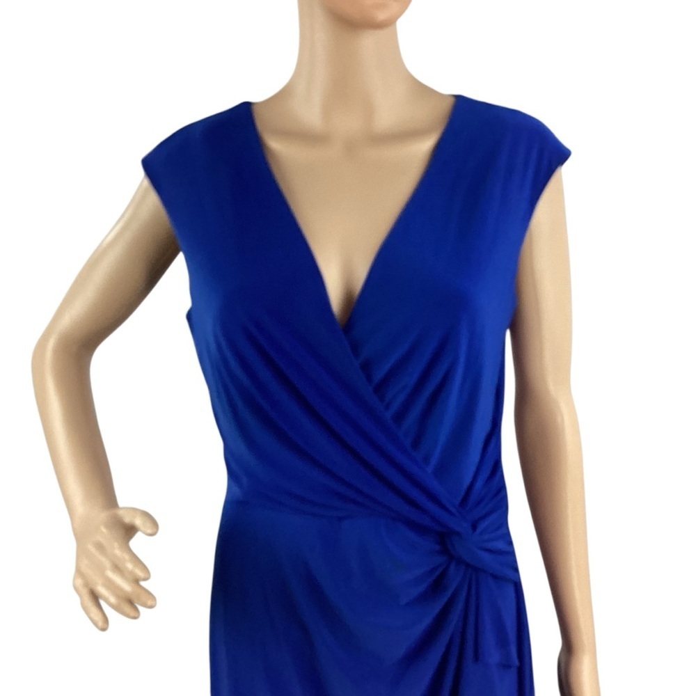 Lauren Ralph Lauren Royal Blue Faux Wrap V-Neck Dress Size 10 - Picture 2 of 7